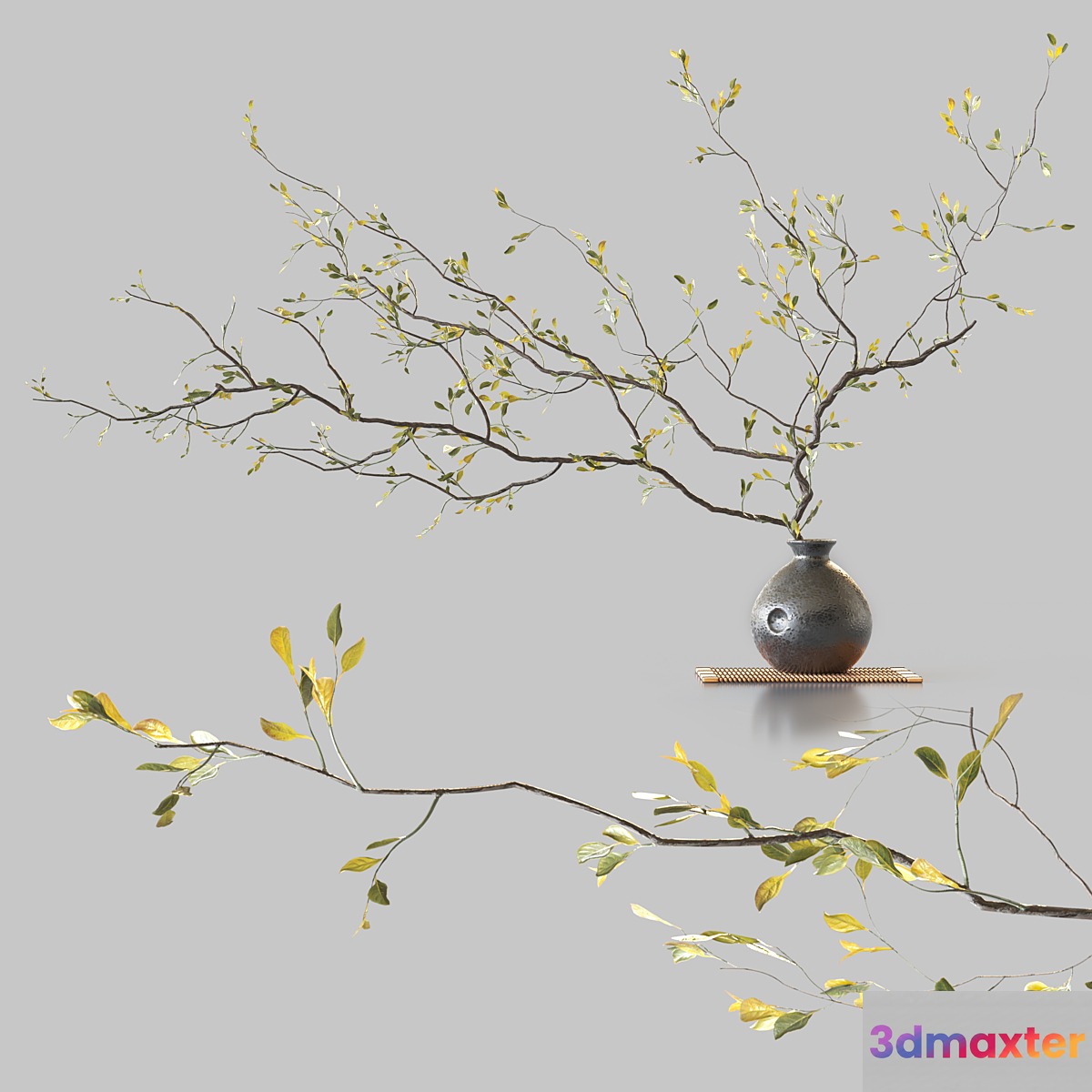 Plum branch in flower arrangement vase