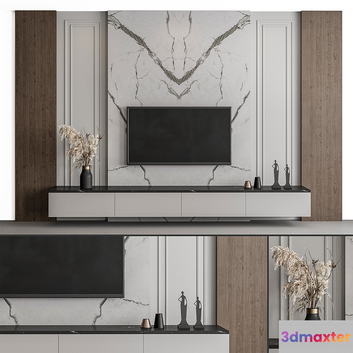 TV Wall Stone and Wood - Set 57