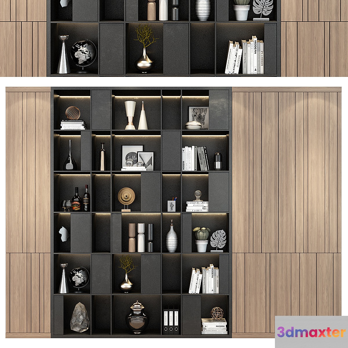 Modern luxury wooden bookshelf GHS-2362 3D Max