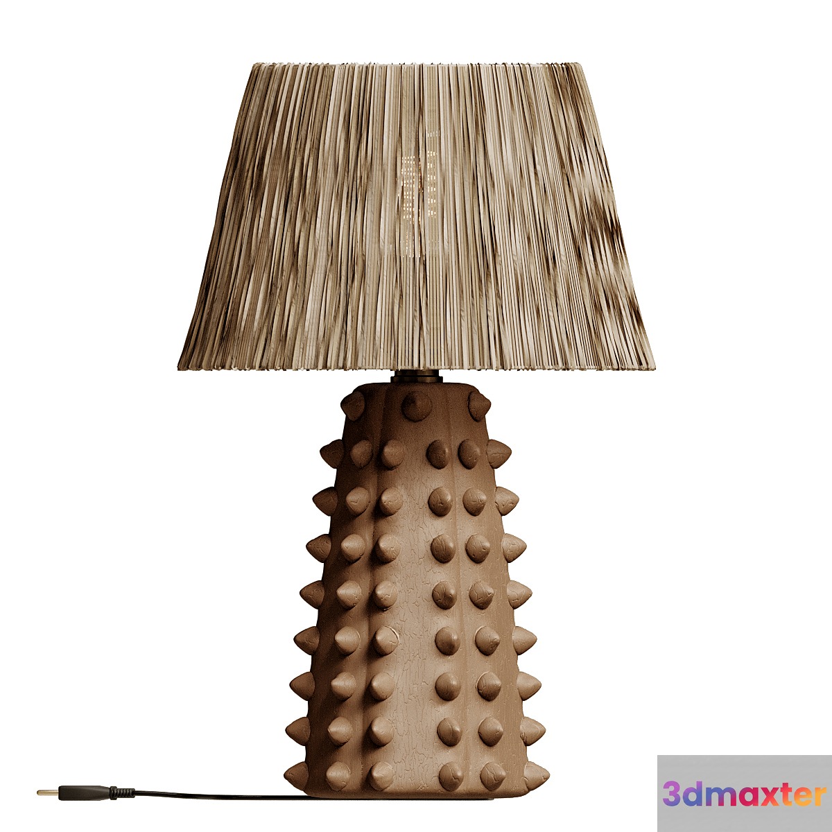 Tan Spiked Terracotta Table Lamp With Raffia Shade
