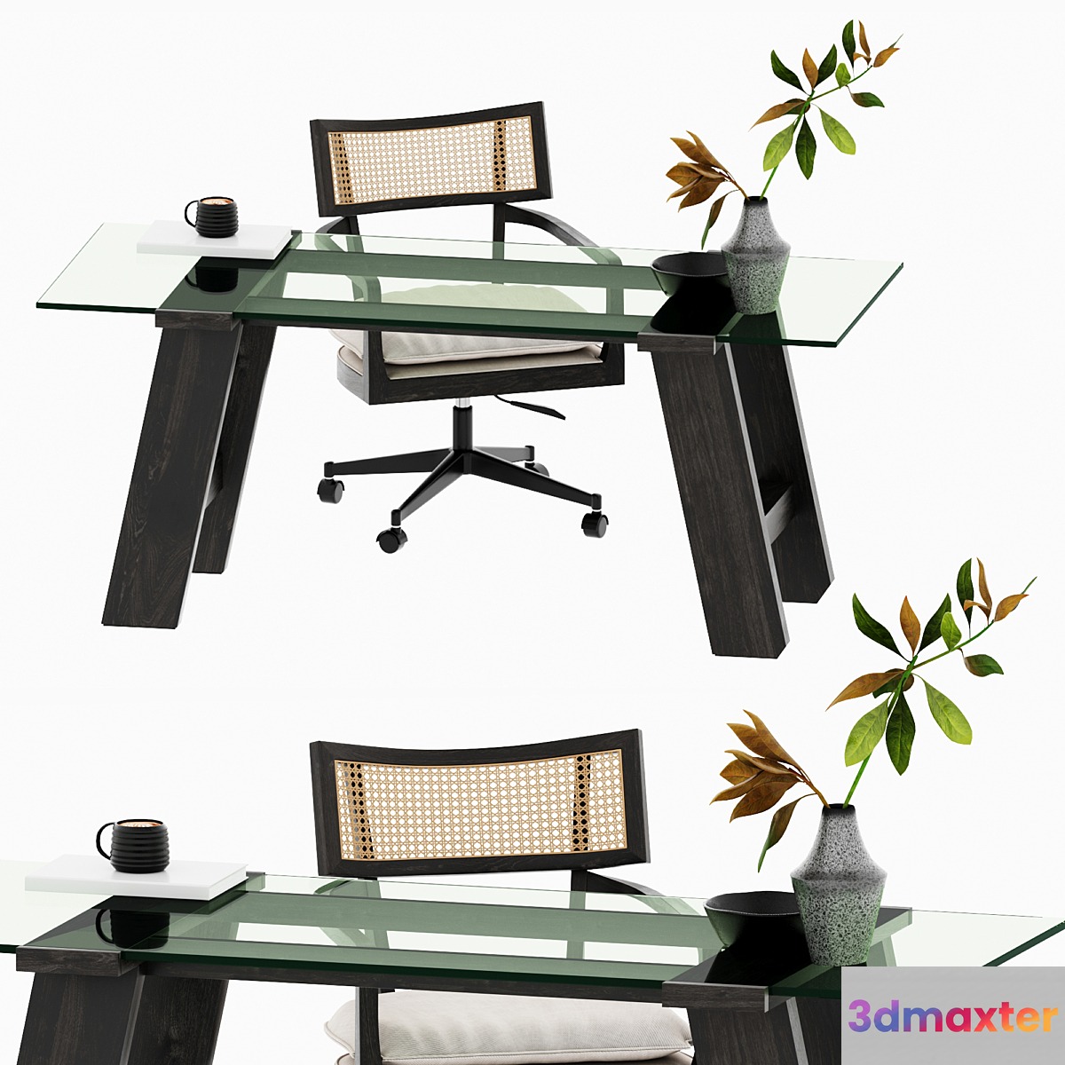 Libby Cane Desk Chair and Madison Glass table