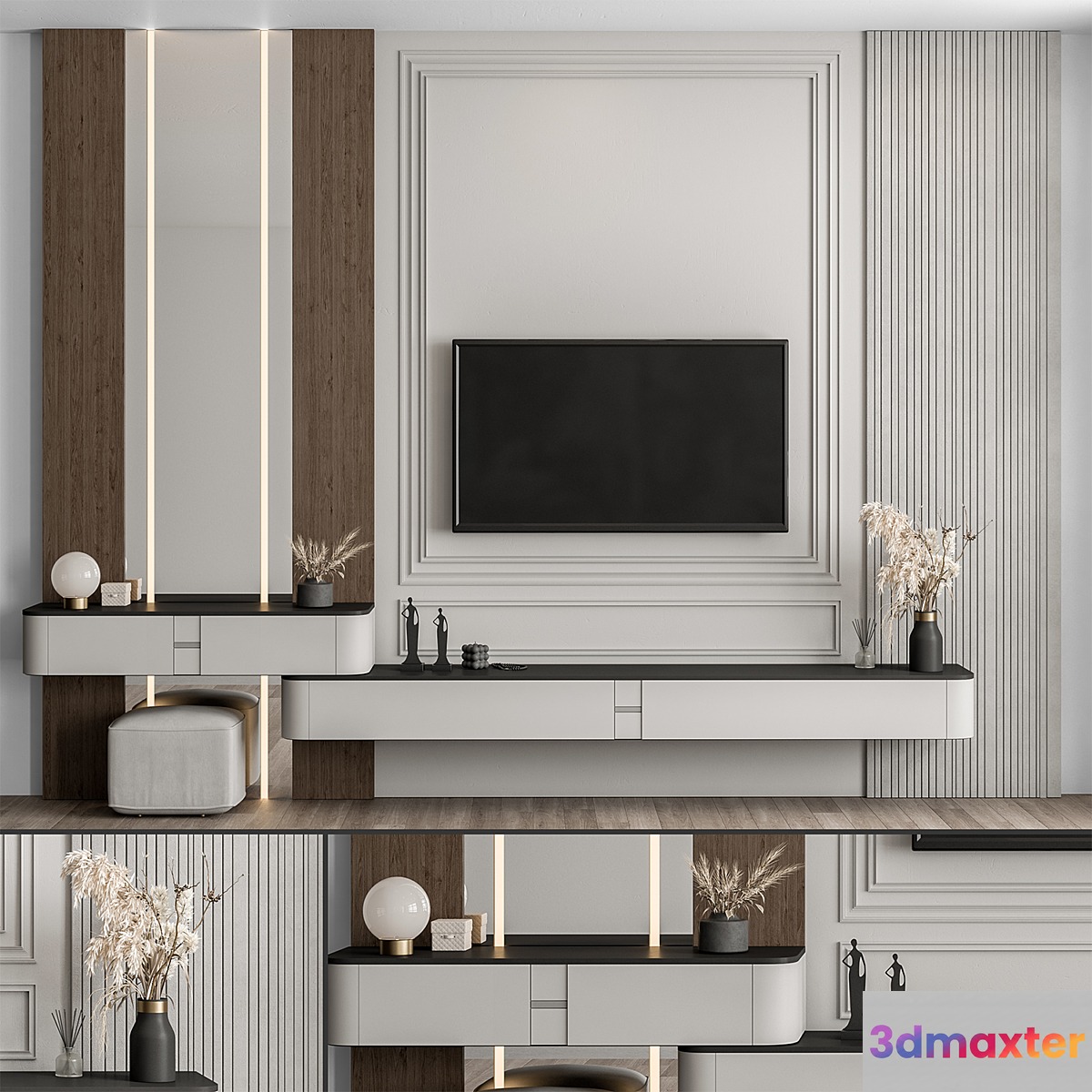 TV Wall Wood and Plaster - Set 60