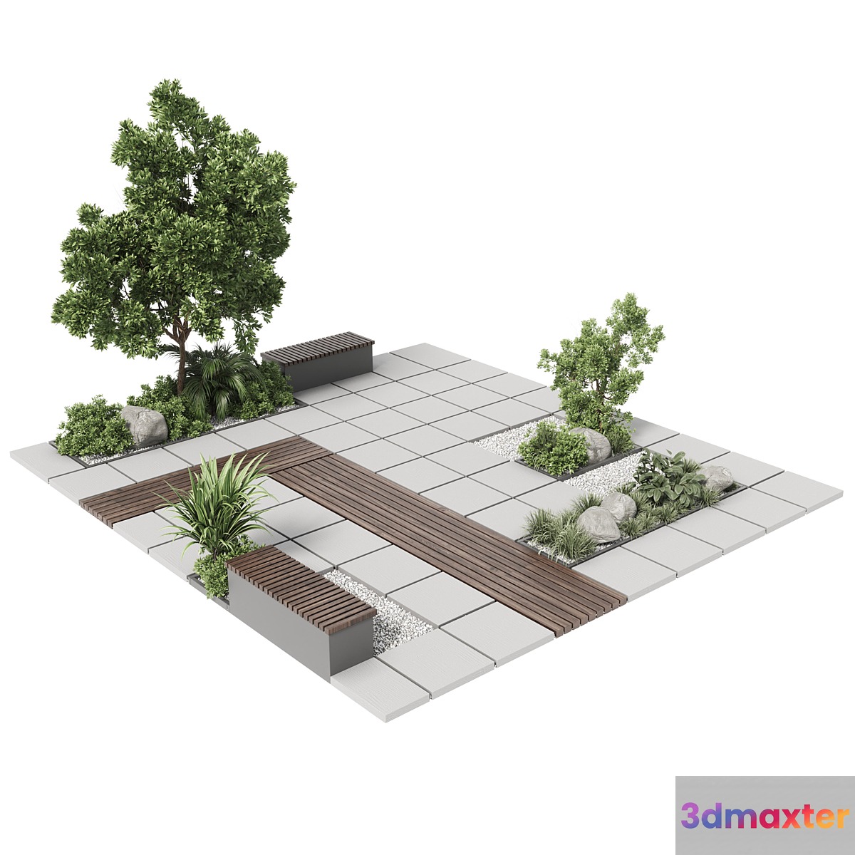 Urban Environment - Urban Furniture - Green Benches With plants 30 corona