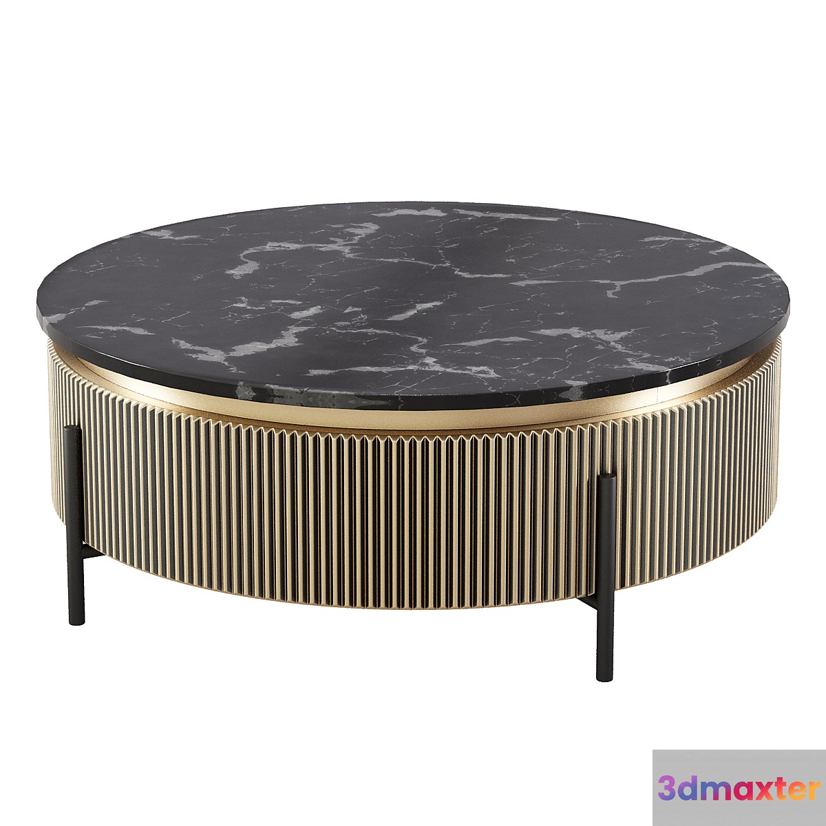 Coffee Table Ribbed Design And Black Marble 3D Max