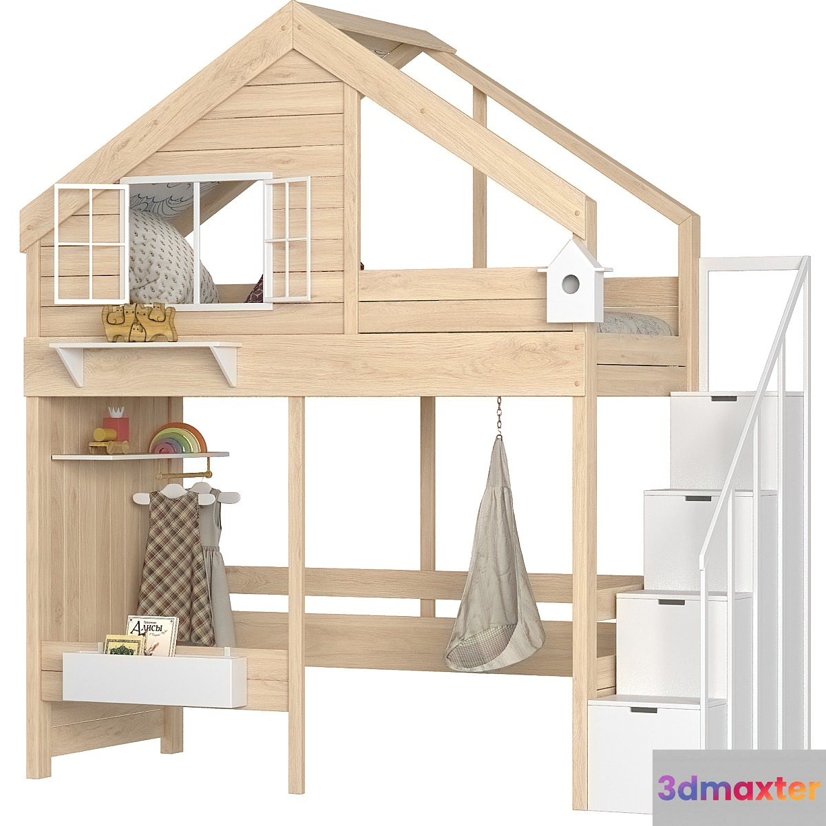 Children's loft bed Cozy Nest with a chest of drawers