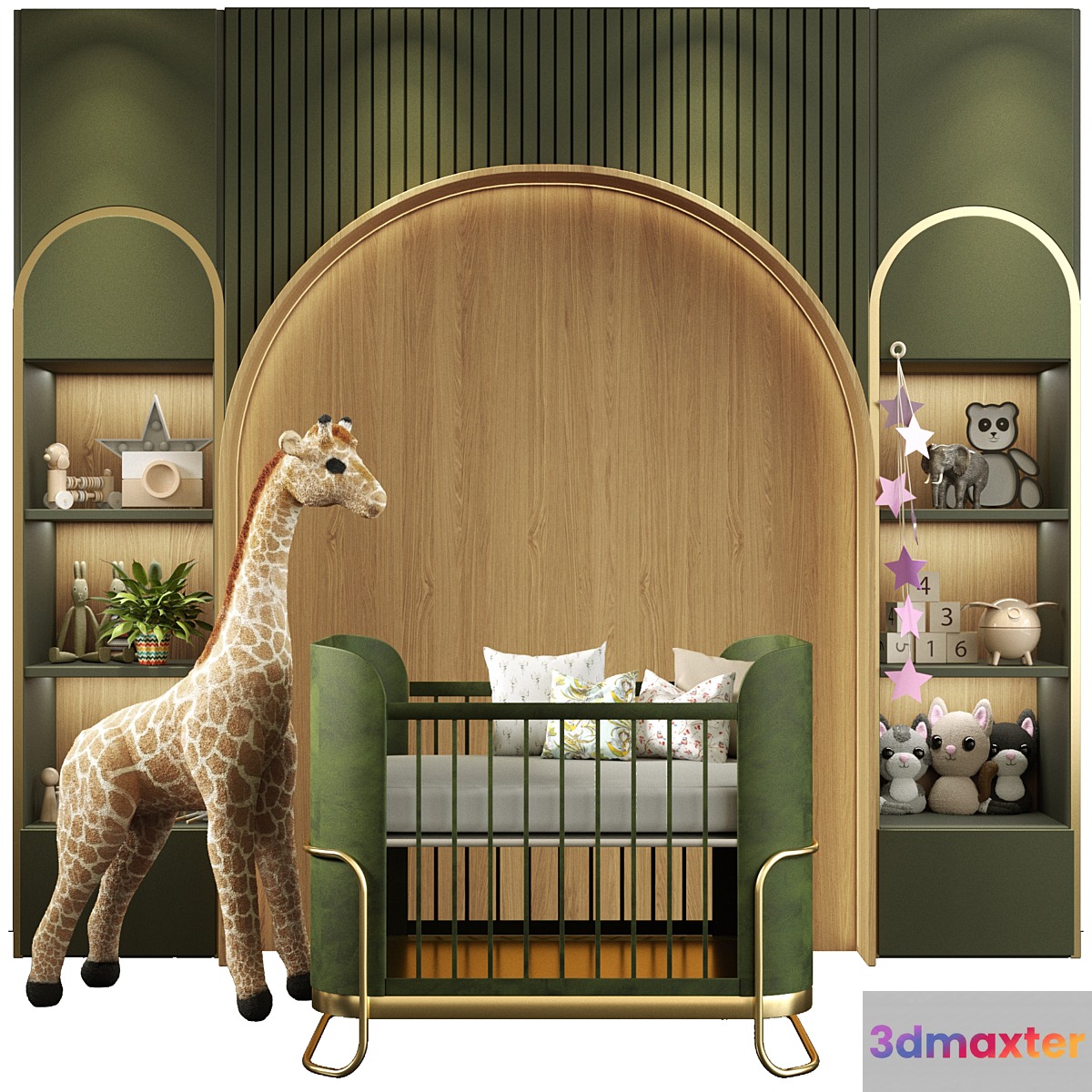 Children's room with toys and a crib.  Children's room 3D Max