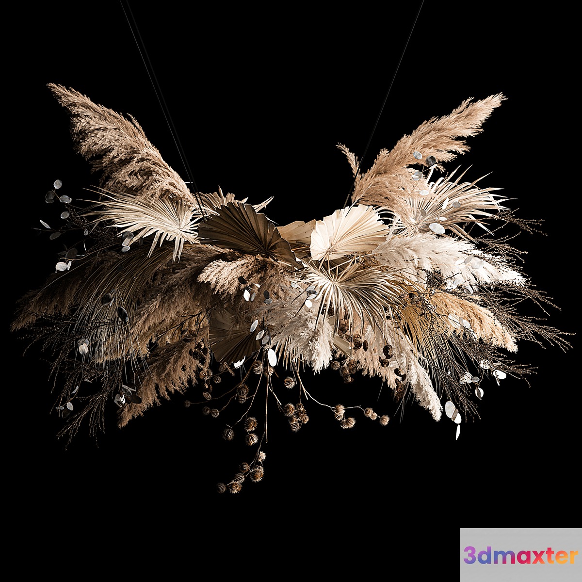 Hanging bouquet of dried flowers palm branch pampas grass dry reeds lunnik thorn 270. - No.3