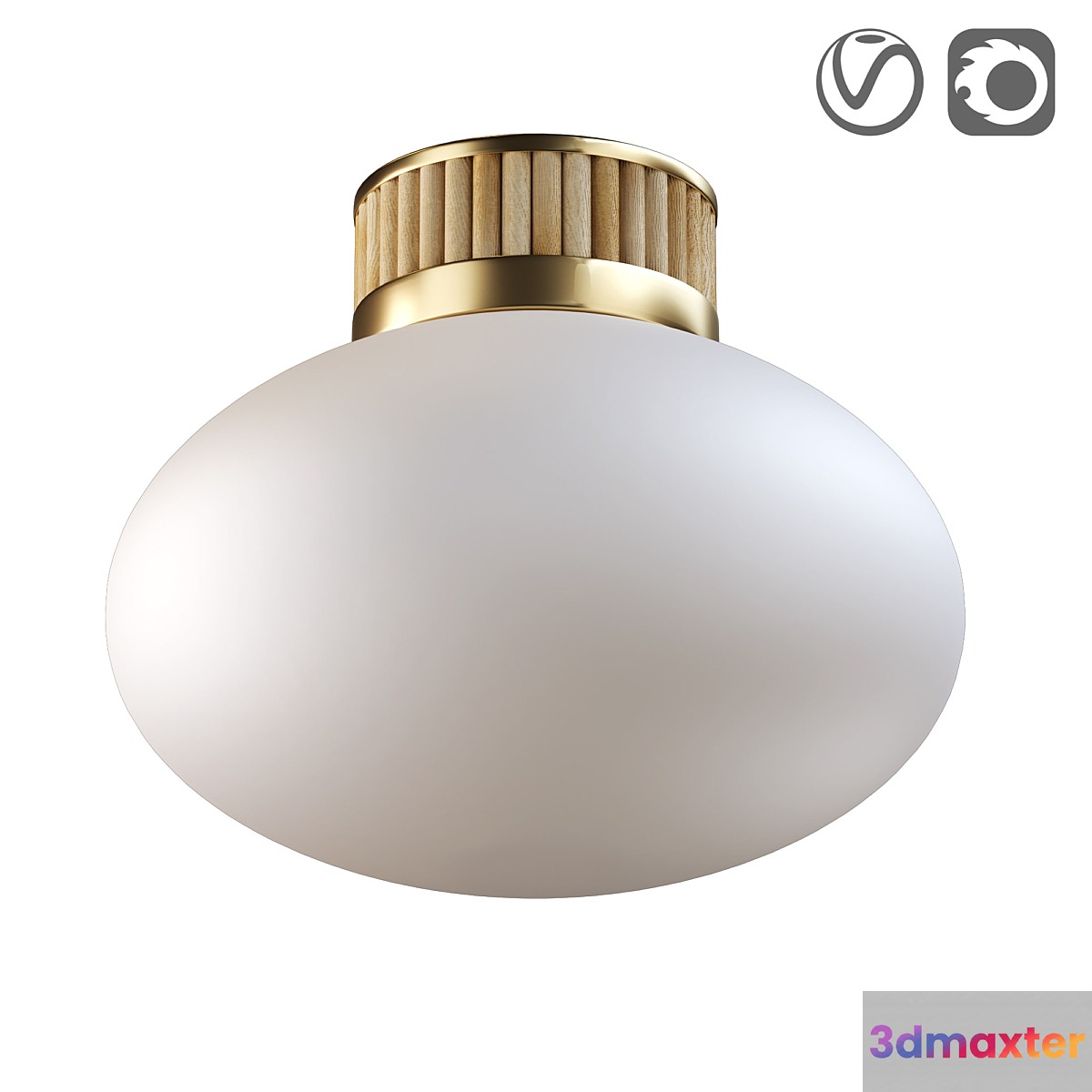 Ceiling lamp in brass bamboo and frosted glass Dolce 3D Max