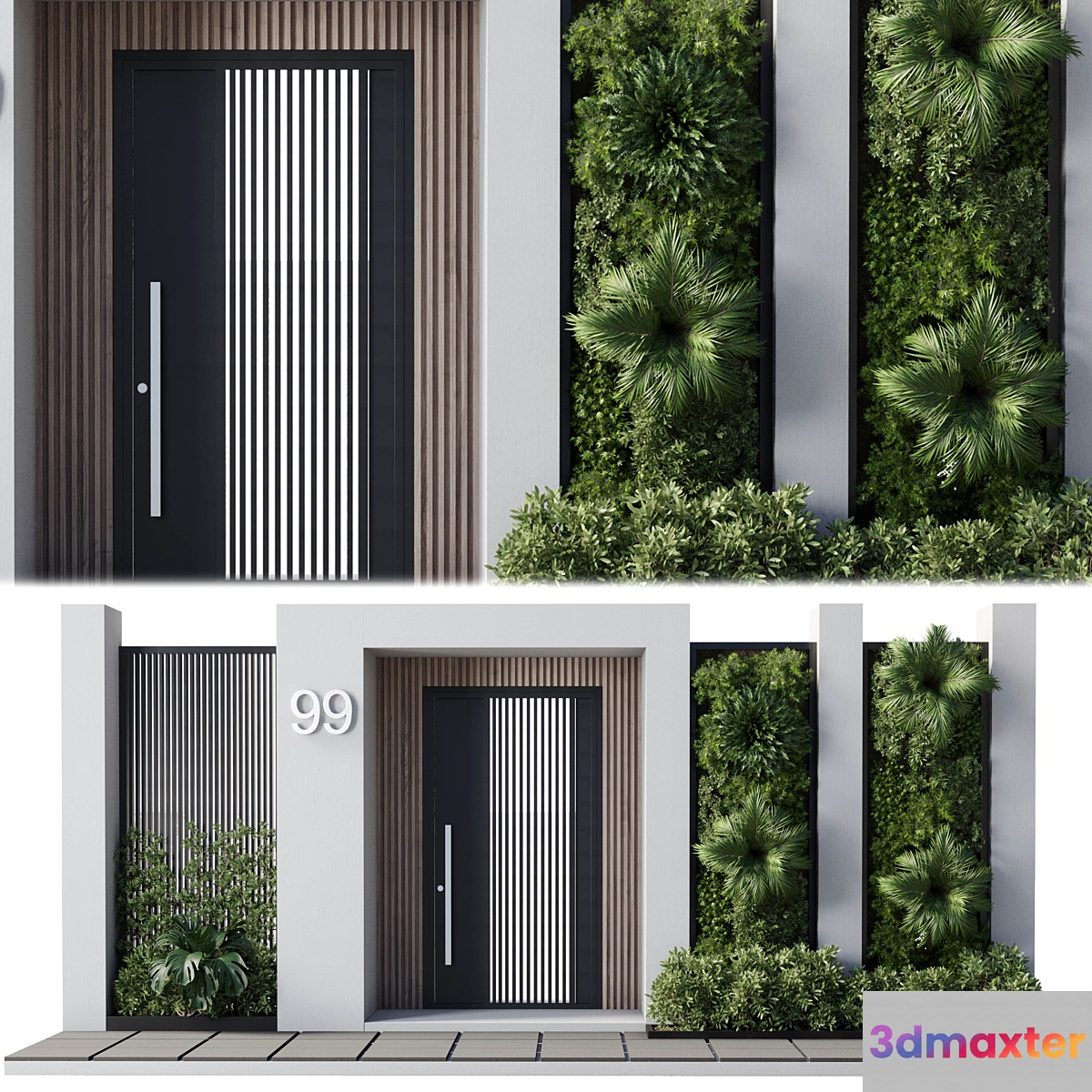 Door outdoor entrance and fence and graden 04