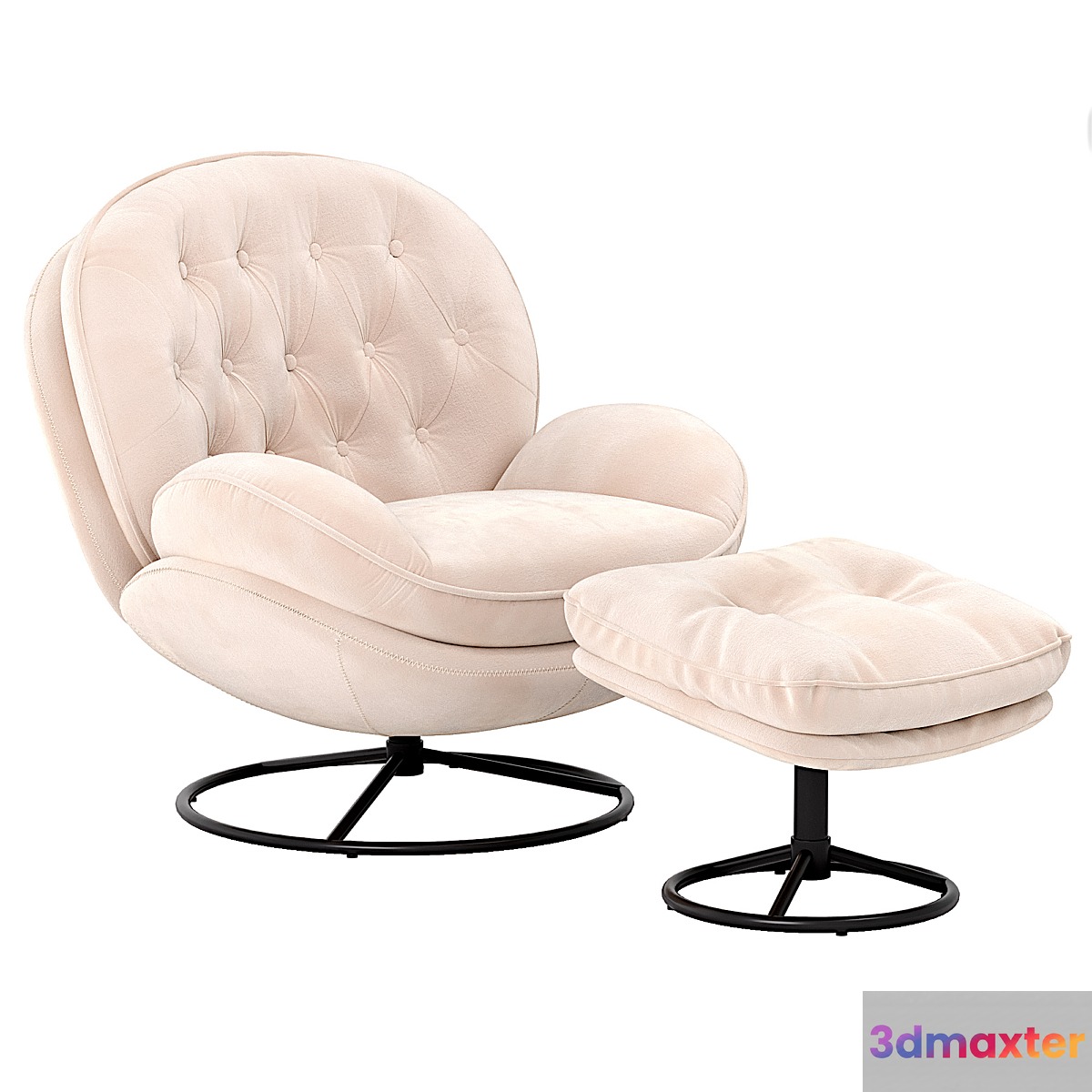 Velvet Swivel Accent Chair with Ottoman Set 3D Max