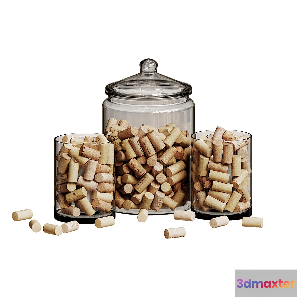 A Jar With Wine Corks And A Candle 3D Max