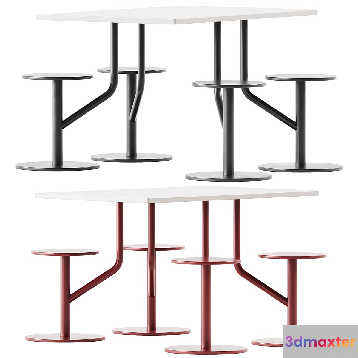 AMBROGIO FOUR table with integrated seats by Belca 3D Max