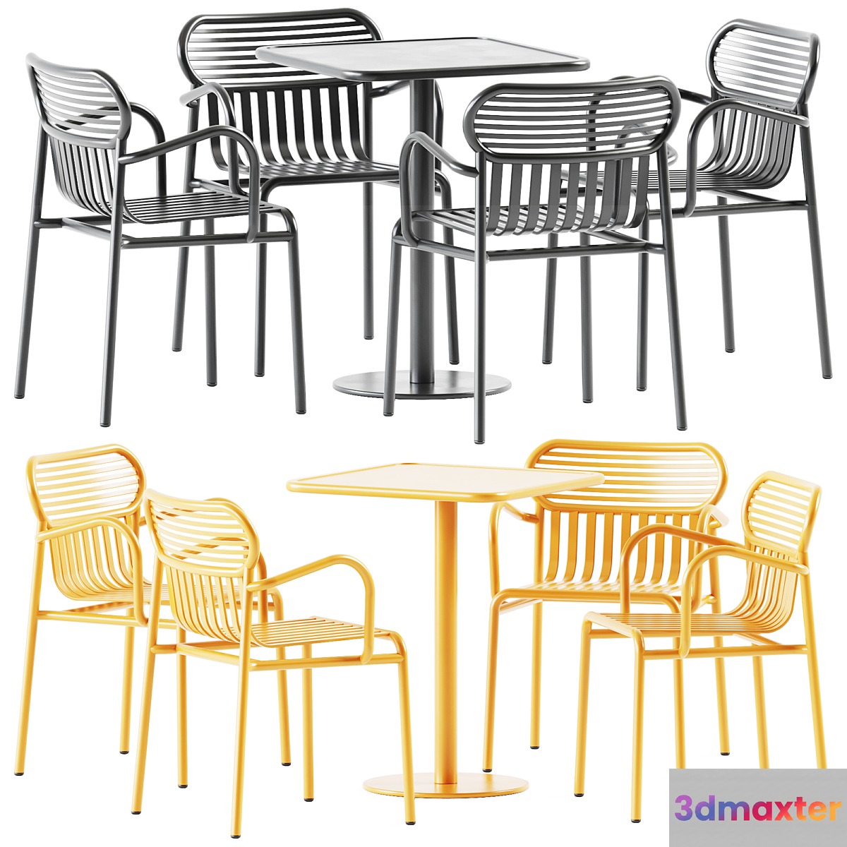 Week-end Table Square and Chair with Armrest by Petite Friture 3D Max