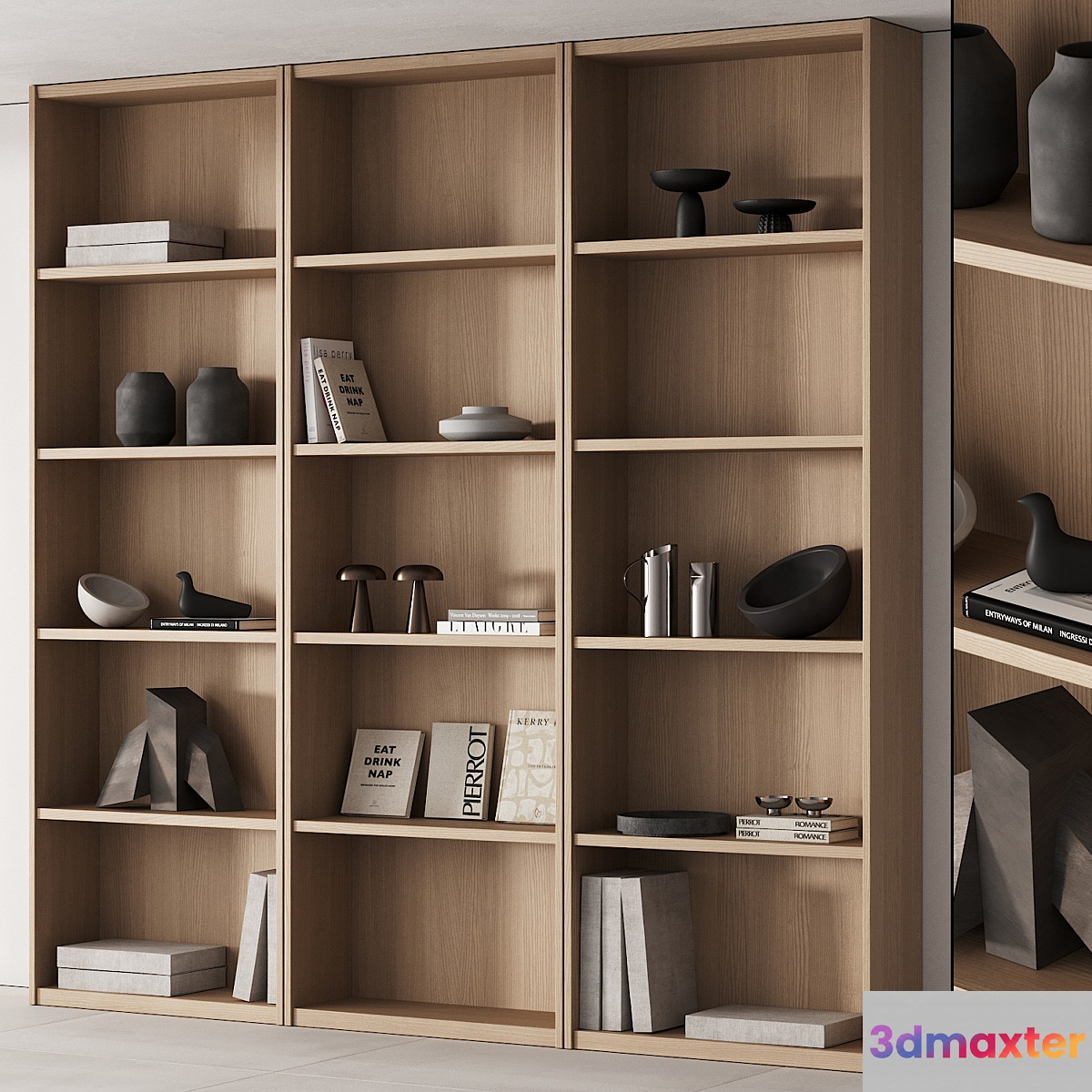 203 bookcase and rack 06 minimal wood with decor 01 - No.3