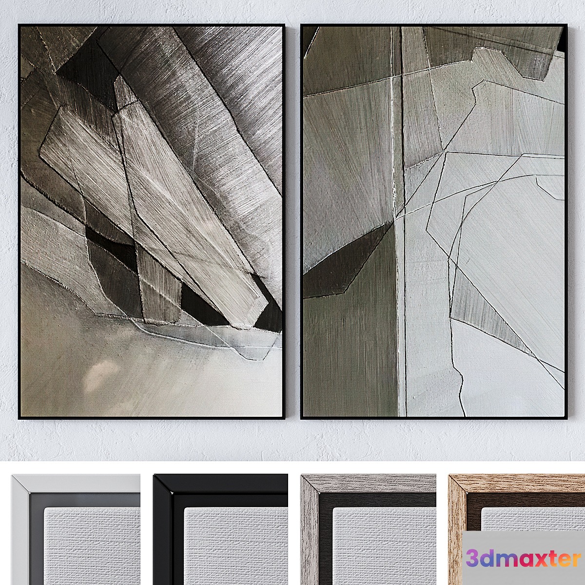 Set of large wall paintings 2082 3D Max