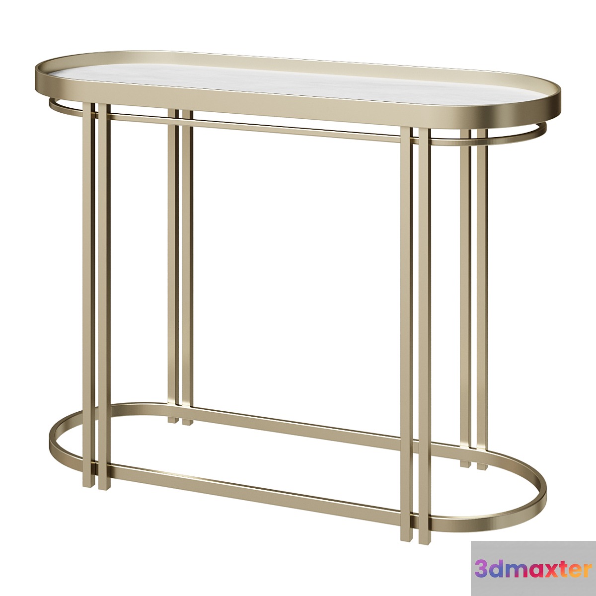 Samantha Champagne Silver Oval Antique Mirror Top Sofa Table Console 3D Max