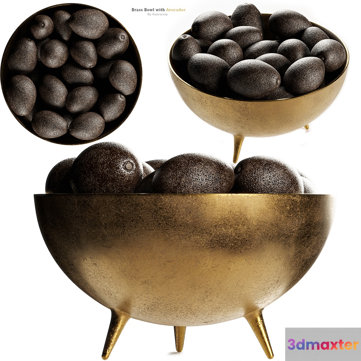 Picardy Brass Footed Bowl Centerpiece with Avocados