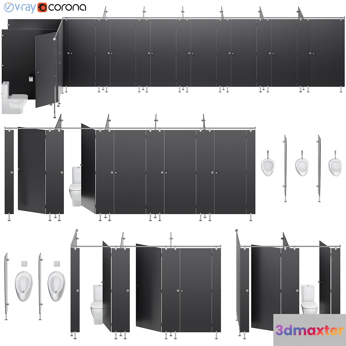 Sanitary partitions for public toilets FunderMax 3 - No.2 3D Max