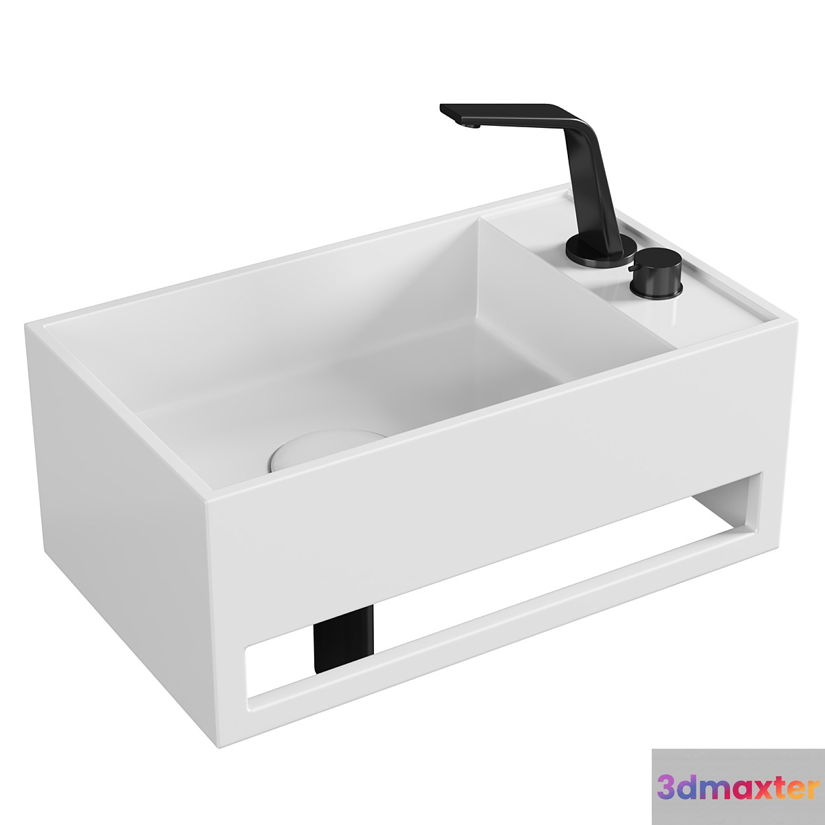 Lavabo mural PB2078 en pierre solide (Solid Surface) - 50 x 30 x 20 cm - blanc mat - avec porte-serviettes intégré - No.2