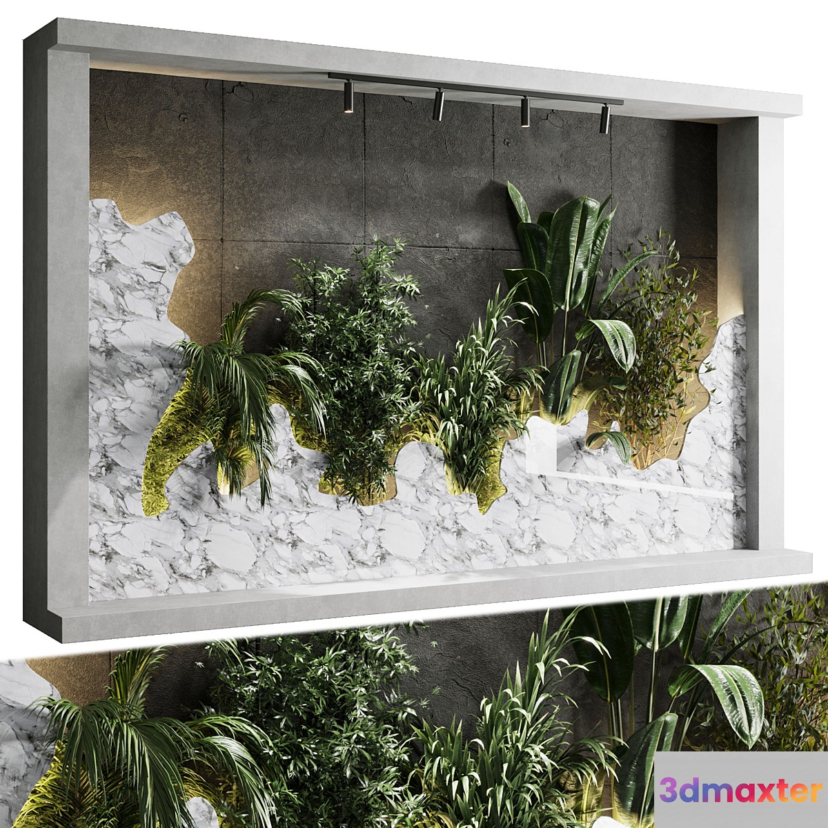 Vertical Wall Garden With concrete frame - wall decor houseplants indoor 02 - No.3