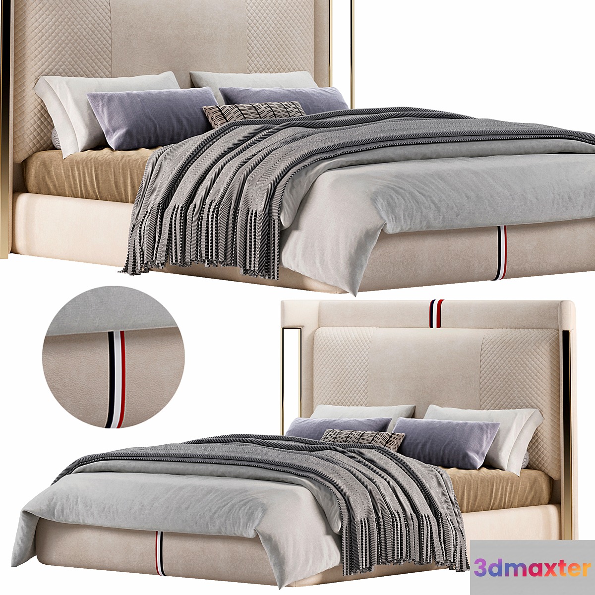 Beige Microfiber Leather Upholstered Bed with Wingback Headboard bu Homary