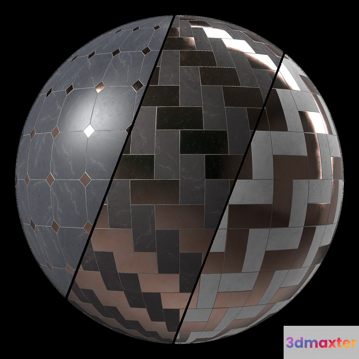 Marble Tile Materials 12- Marble Mixed by Metal Tile - Pbr 4k Seamless 3D Max