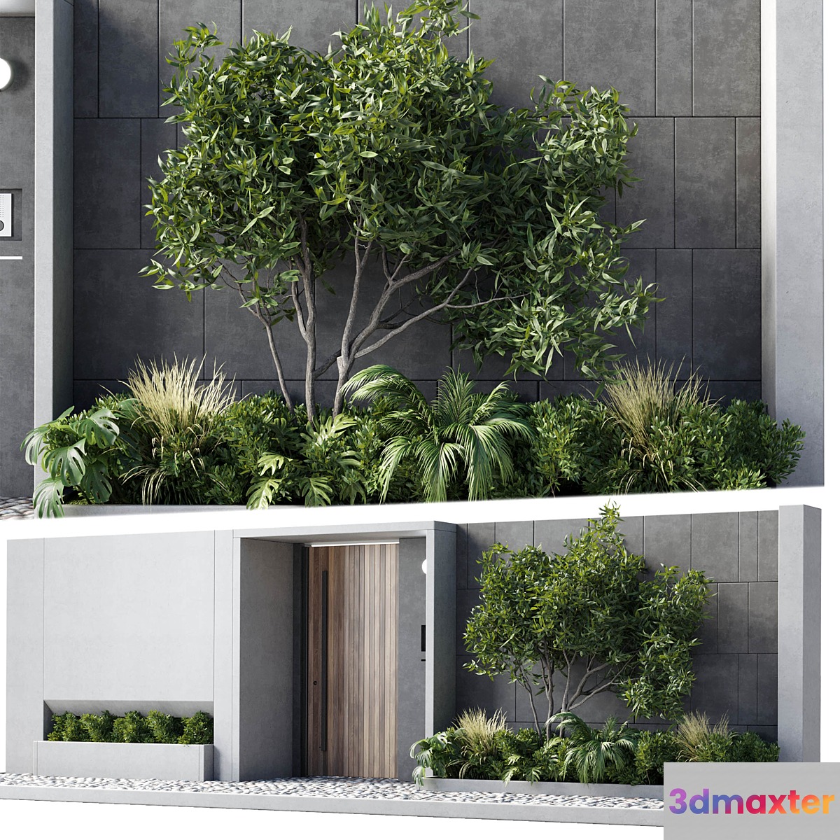 Door outdoor entrance and fence and graden 05 3D Max