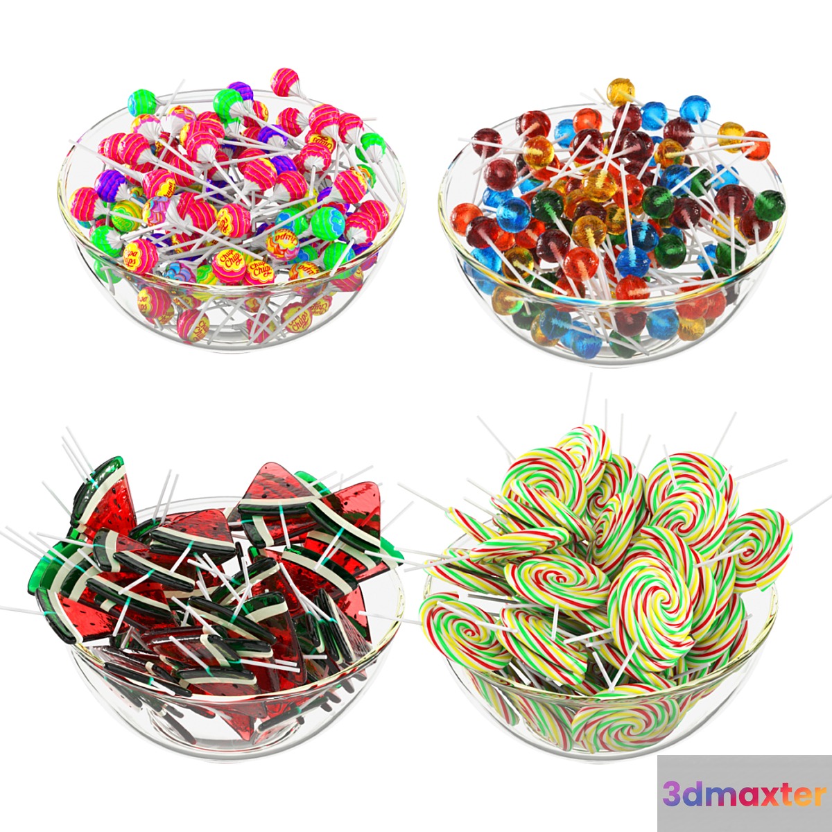 Glass bowl with lollipops 3D Max