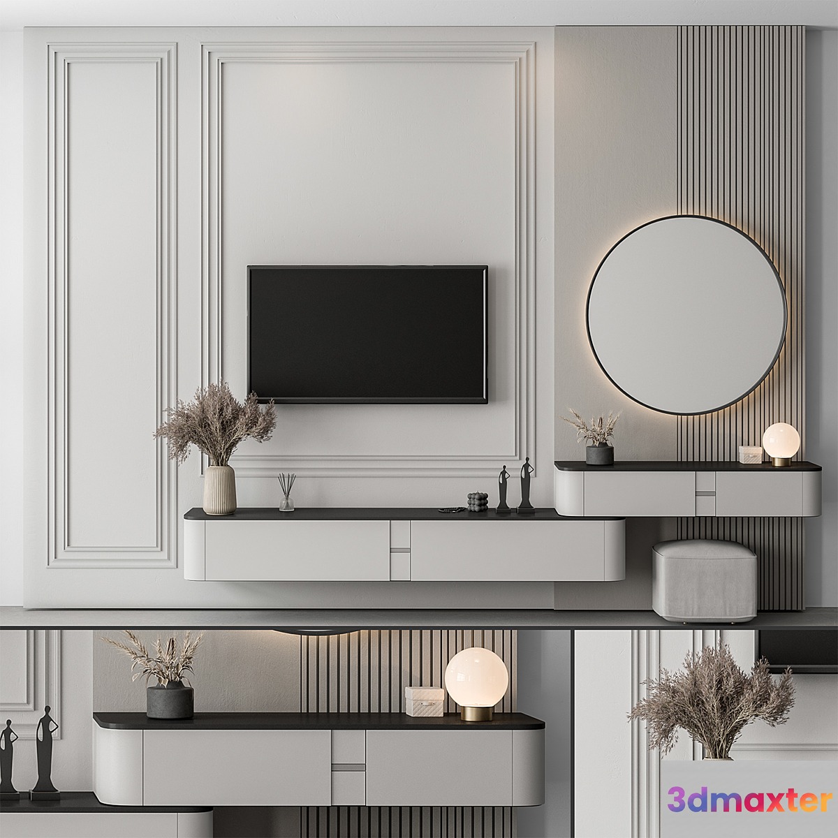 TV Wall Black and White - Set 71 3D Max