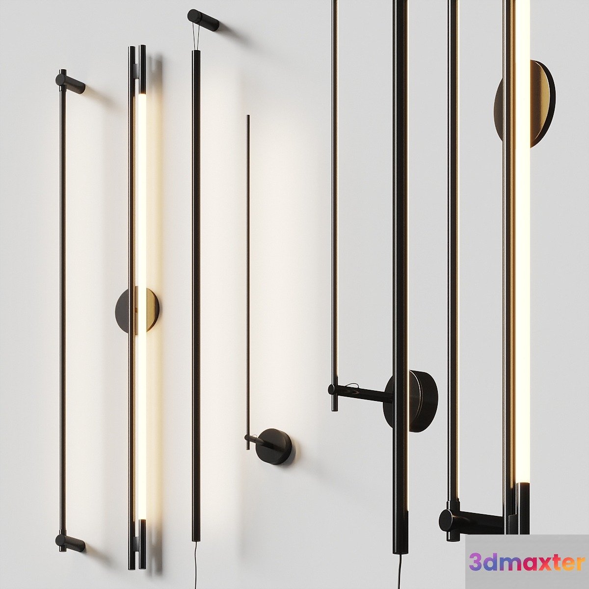 Thin black wall lamps SET