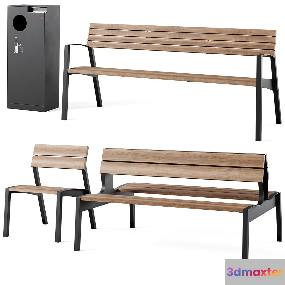Vera Park Benches with litter bin Crystal by mmcite