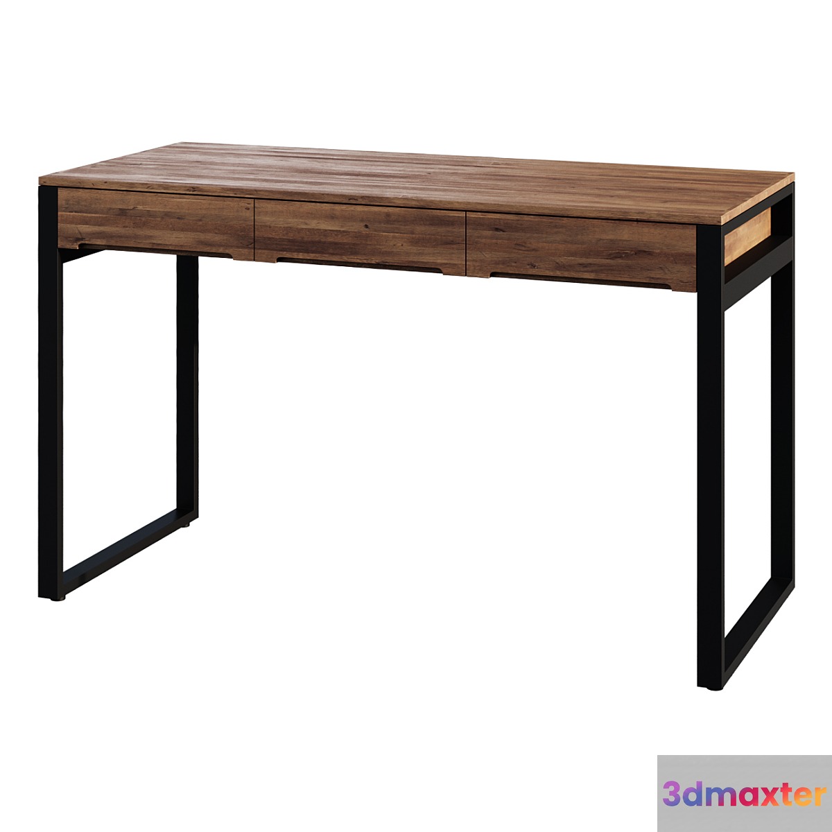 Desk Modern Wooden Natural & Black Office Desk with Drawers & Metal Legs - No.2