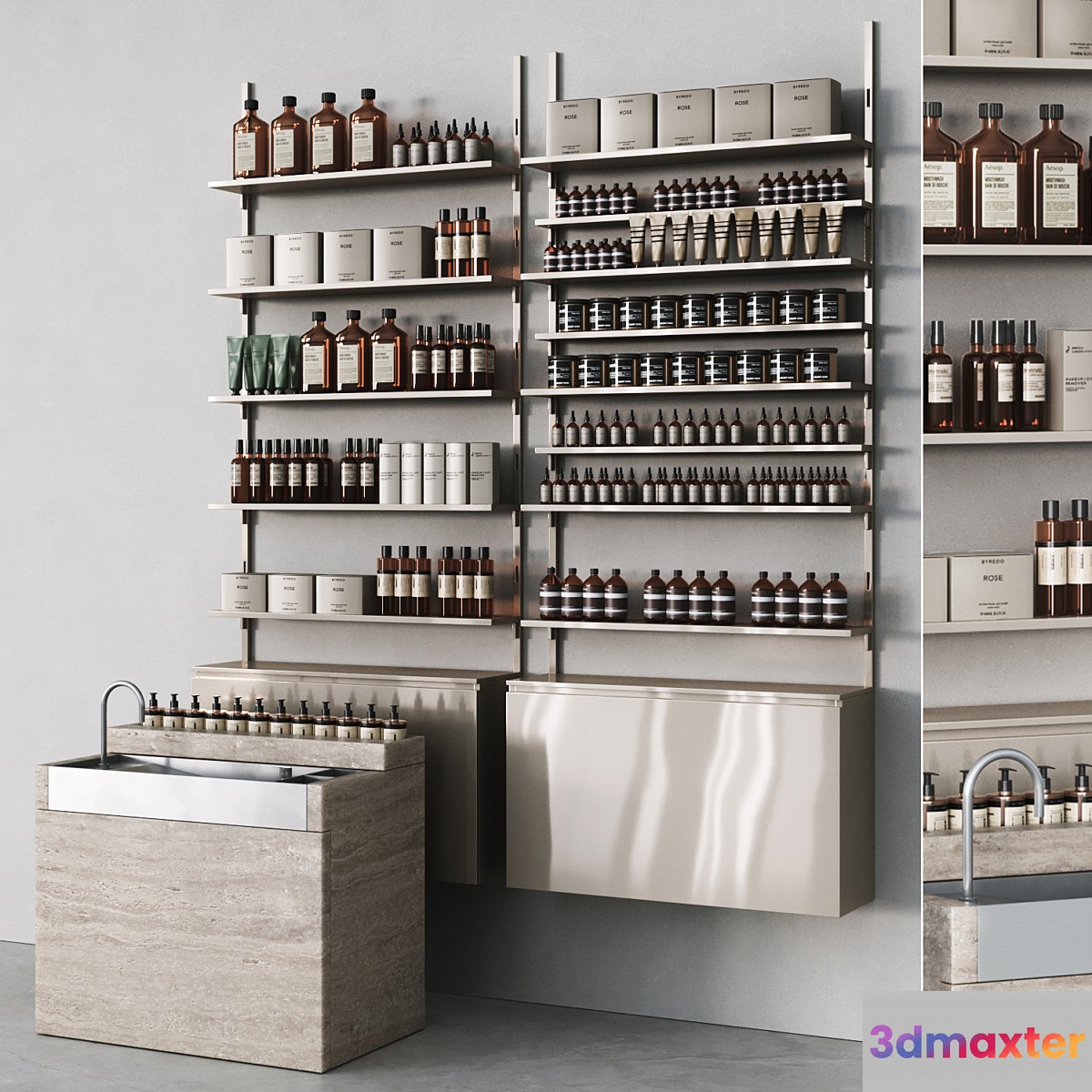Cosmetic set with metal shelving and washbasin 3D Max