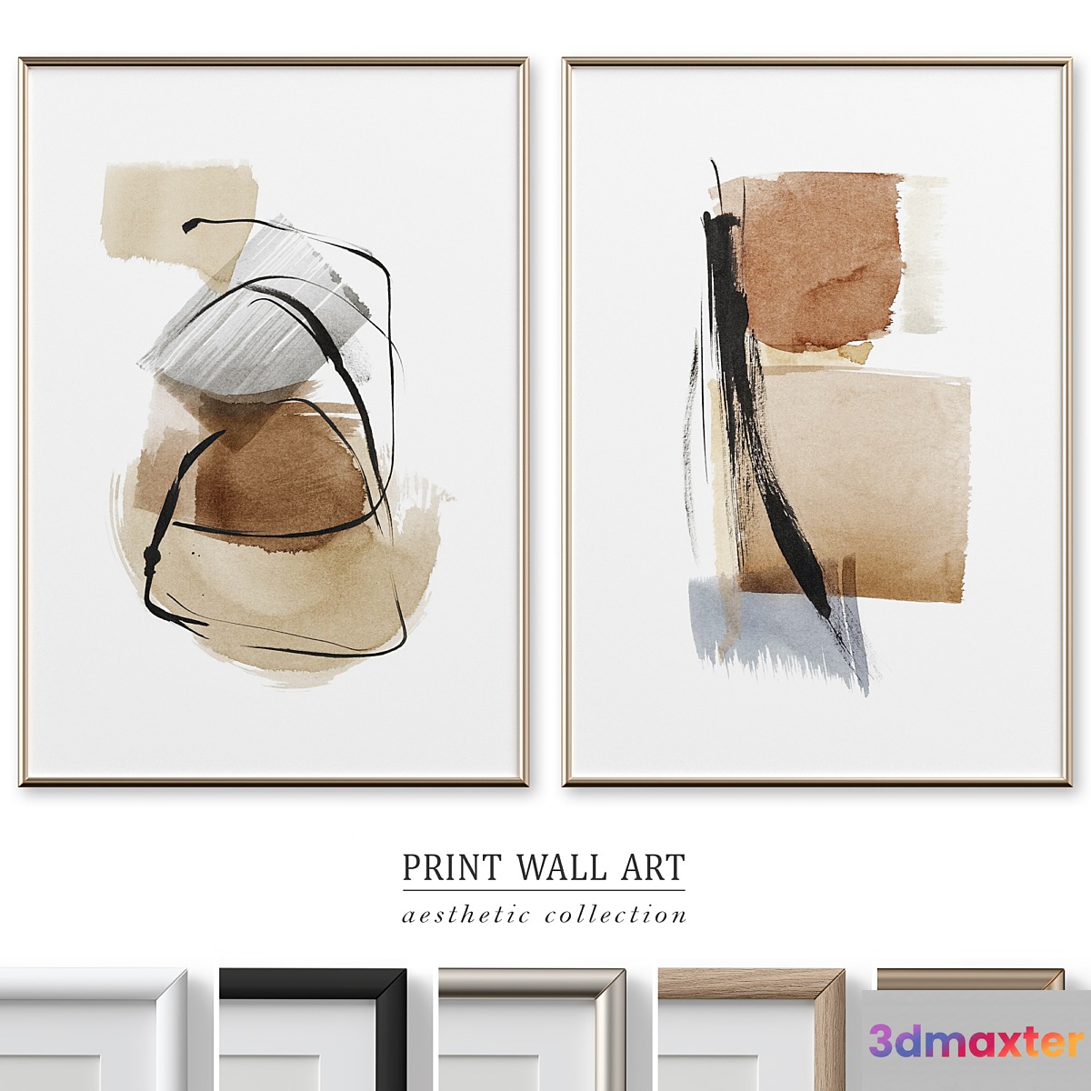 Abstract Strokes Watercolor Neutral Wall Art P-608 3D Max