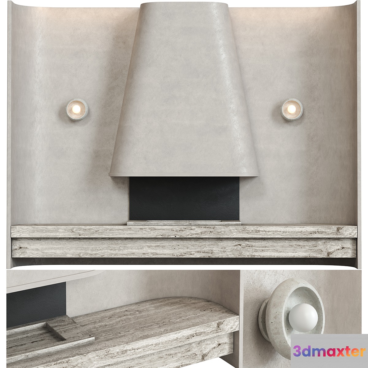 Beige composition with fireplace