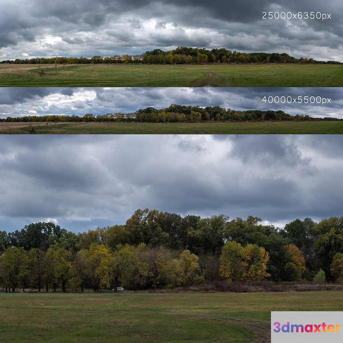 Cloudy panorama with autumn trees. 2 pcs 3D Max