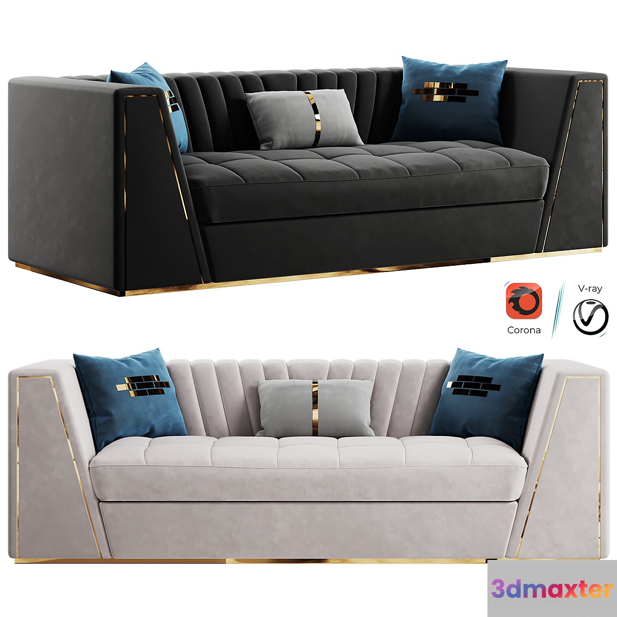 Modular Velvet Sofa Deep Gray Tufted Upholstery Modern Couch Floor Sofa in Large Format: 3Ds Max 2015 3D Max