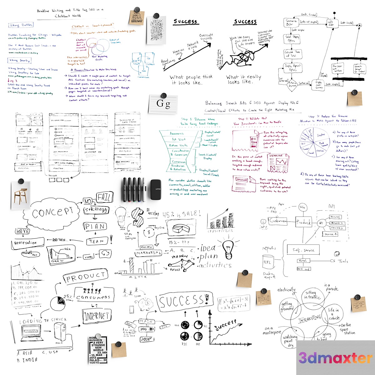 Whiteboard Notes & Stickers Set 2 3D Max
