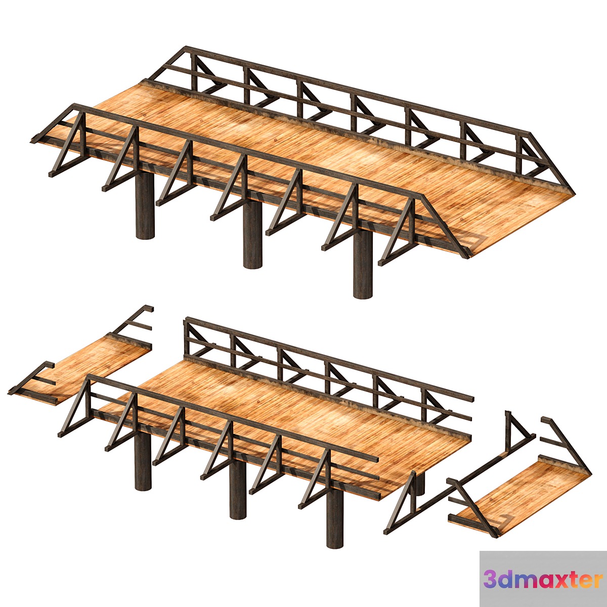 Wooden bridge over the river. Constructor