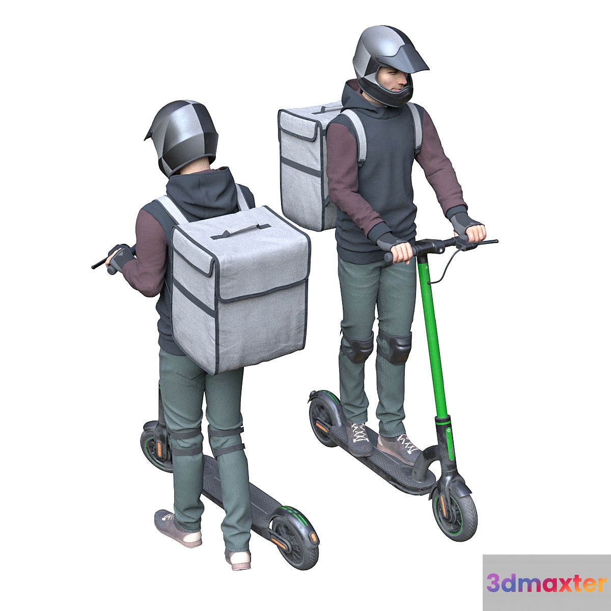 Delievery man on an electric scooter 3D Max