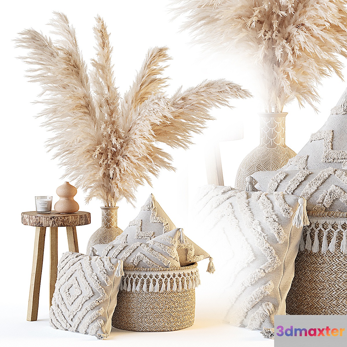Decorative set with pillows and pampas 3D Max