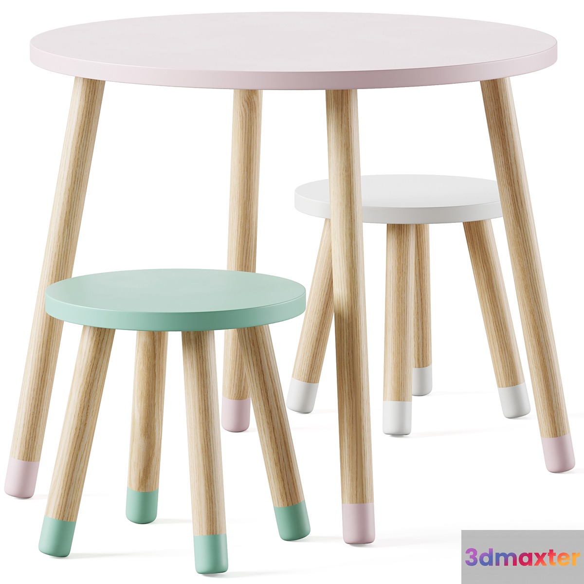 Round childrens table and chairs by Sklum 3D Max