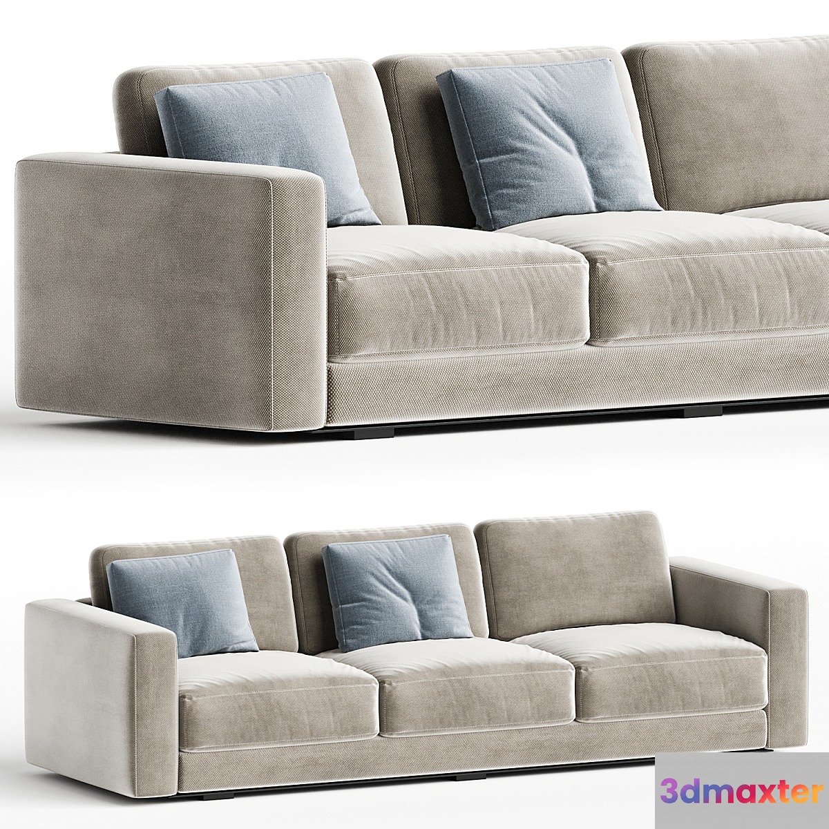 Contemporary Slipcovered Living Room Square Arm Pillows Seating 3D Max