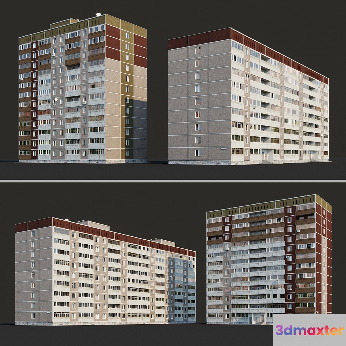 Multi-storey residential building (12 floors and 9 floors) 3D Max