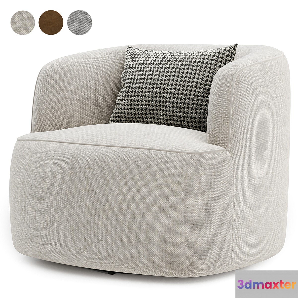 Wide Boucle Upholstered Swivel Armchair 3D Max