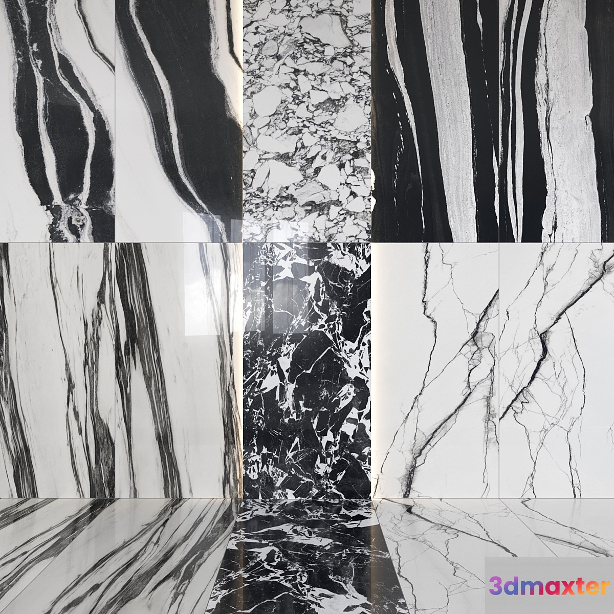 Architectural Design Floorgres B and W Marble miniset 3D Max