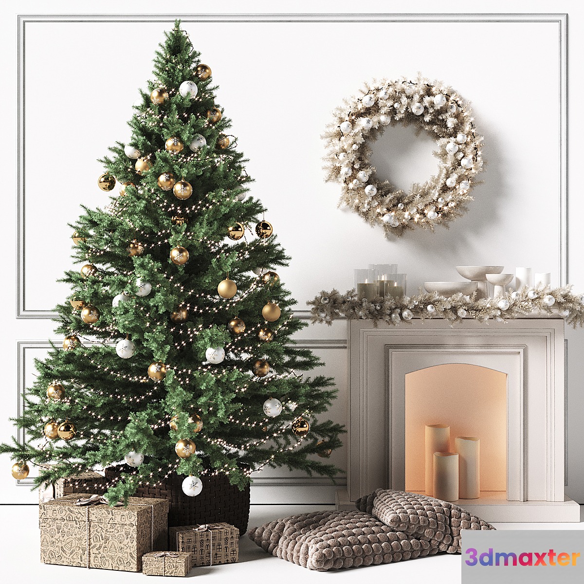Christmas tree with a fireplace 3D Max