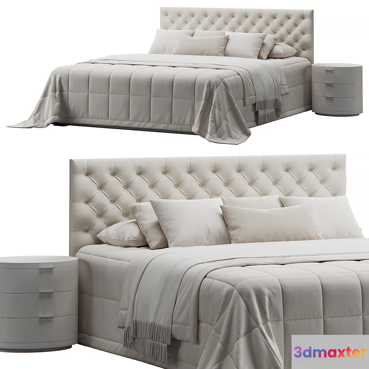 Tufted Beige Headboard Bed