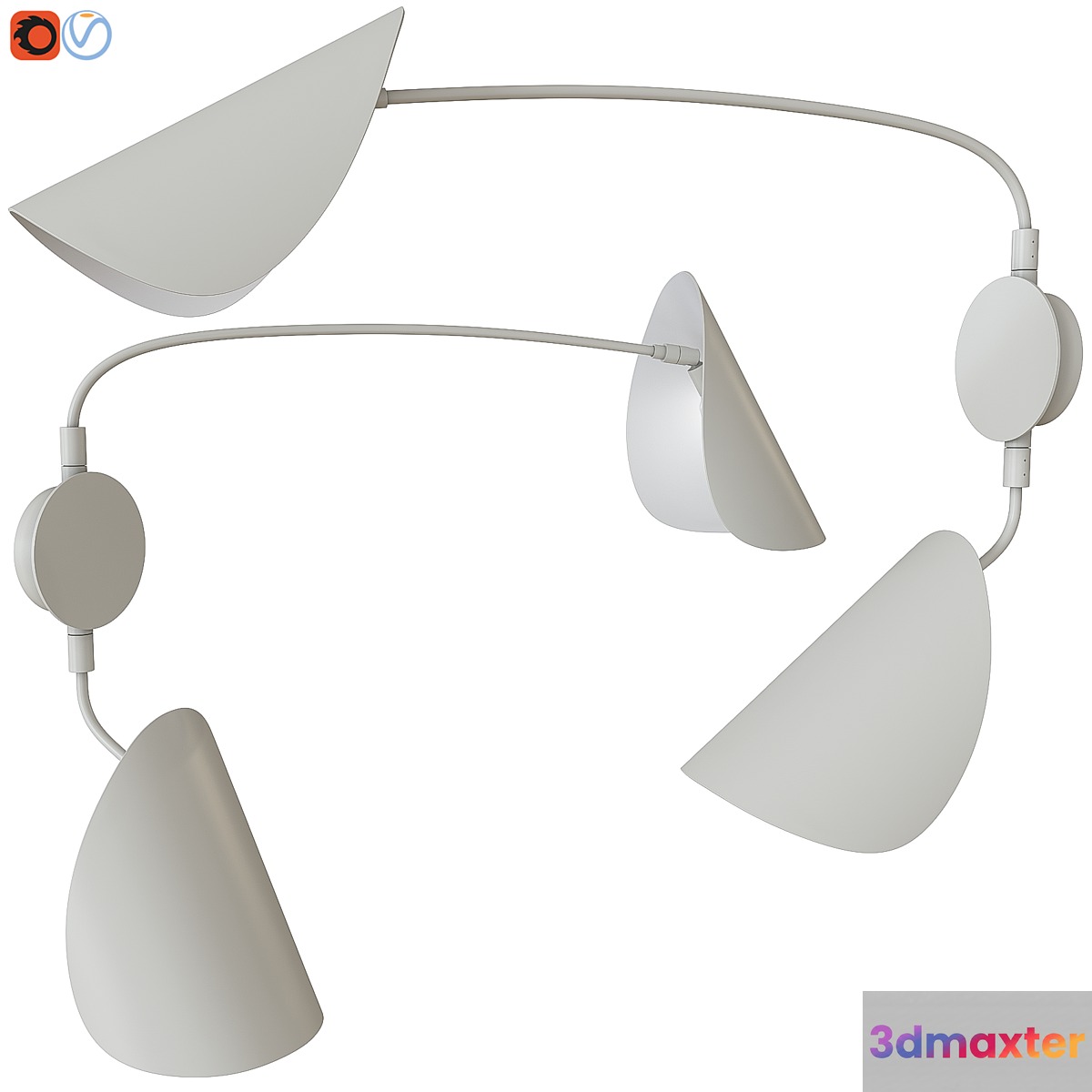 Funambule Contemporary 2-Arm Wall Light in Metal 3D Max