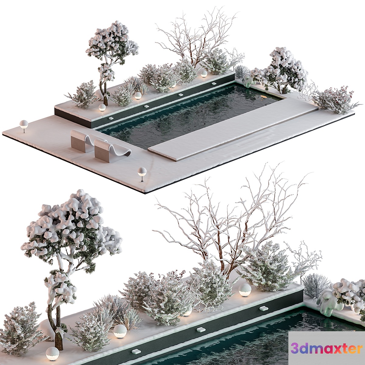 Snowy Scene with Pool - Set 76 3D Max